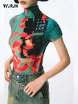 Alternatives Tie-Dye Crop-Top im Y2K-Stil mit Rollkragen