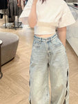 Damen High-Waist Jeans mit ausgefallenen Ausschnitten im Indie-Styl