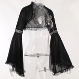 Frauen Gothic Lace Bell Sleeve Bluse