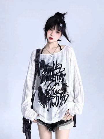 Oversized T-Shirt für Frauen Grunge-Stil mit kreativem Print