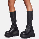 Gothic Mid-Calf Plattformstiefel mit Schnürung Chunky Hee