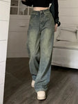 Baggy Wide Leg Jeans für Frauen Grunge Stil in Washed Denim