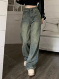 Baggy Wide Leg Jeans für Frauen Grunge Stil in Washed Denim