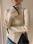 Koreanischer Stil Eleganter Turtleneck Pullover in Creme mit kontrastierenden Details