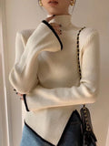 Koreanischer Stil Eleganter Turtleneck Pullover in Creme mit kontrastierenden Details