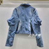 E-Girl Denim Jacke mit Puffärmeln gewaschener