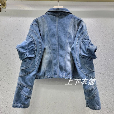 E-Girl Denim Jacke mit Puffärmeln gewaschener