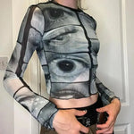 E-Girl Langarmshirt mit Augen-Print