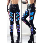 Damen Gothic Punk Hose mit hohem Bund und Ösen-Design