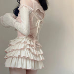 Knitted 3 Piece tutu Skirts Sets lolita gothic Crop Tops Blouse + Mini Skirts Lolita Suit Japanese