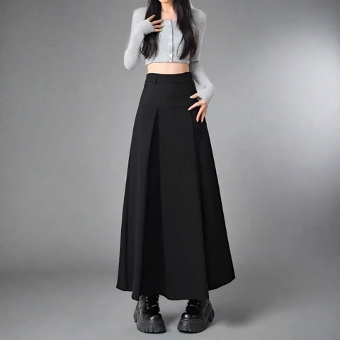 Women's Suit Long Skirts Retro Pleated Umbrella Skirt Thin Korean Style