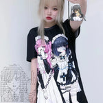 Oversize-Damen-T-Shirt im E-Girl-Stil mit Anime-Print