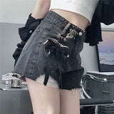Egirl hochgeschnittene schwarze Denim-Sommer-Shorts