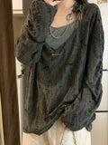 Oversized Gothic T-Shirt mit Lochdesign und Kette Zweiteiliges Set