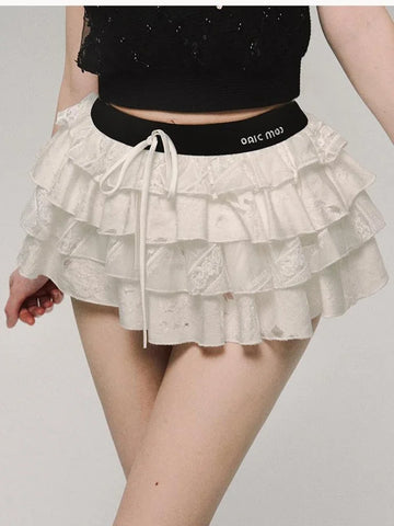 Kawaii Weiße Rüschenshorts Süßer Y2K Minirock