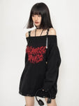 Gothic Oversized Strickpullover mit Freischnitten