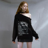 Gothic Off-Shoulder Pullover Graffiti schwarz und wei