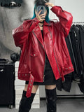 Oversized Rote Glänzende Krokodil-Leder BikerjackeStil