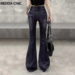 Gothic Flared Jeans mit Schleifen und Raw Edge Saum