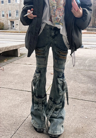 Y2K Cargo-Hosen im Goblin-Core Stil Low Rise Bell-Botto