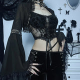 Frauen Gothic Lace Bell Sleeve Bluse