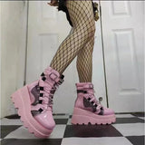 Rosa Plateau-Stiefel im Lolita-Gothic-Stil