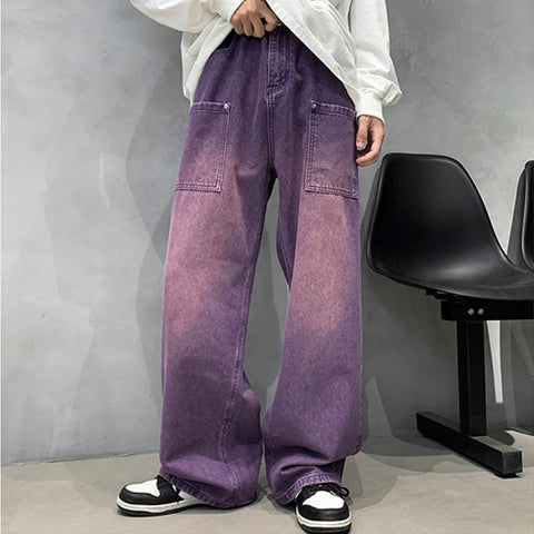 Violette Y2K Waschlaufhose große vordere Taschen mit Reißverschluss