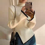 Koreanischer Stil Eleganter Turtleneck Pullover in Creme mit kontrastierenden Details