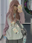 Harajuku Kawaii Hoodie mit Streifen & Cartoon-Print für Frauen