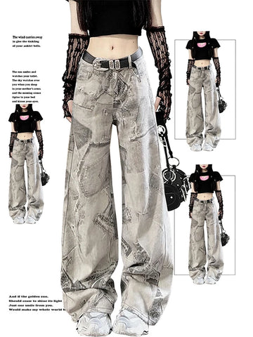 Patchwork Jeans für den  90er Look Weit geschnittene denim