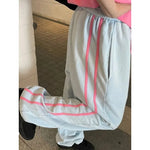 Pastellfarbene Baggy-Hose im koreanischen Stil mit Streifen für den Trend-Look