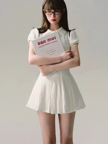 Entzückendes Kawaii Weißes Minikleid im koreanisch-Stil