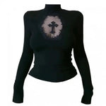 Gothic Langarm-T-Shirt mit Kreuzdetail