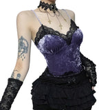 Gotische Samt-Camisole mit Spitzenbesatz im E-Girl-Stil