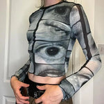 E-Girl Langarmshirt mit Augen-Print