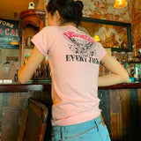 Rosa Y2K Gothic-Style Druck-T-Shirt Perfektion