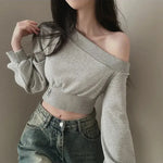 Asymmetrisches Crop Sweatshirt mit Einseitigem Ausschnitt