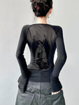 Gothic Netz-T-Shirt mit Engel-Print für stilvolle Looks