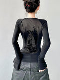 Gothic Netz-T-Shirt mit Engel-Print für stilvolle Looks