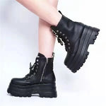 Frauen Plattform Wedges Stiefel Gothic Look mit Metallnieten und Schnürung