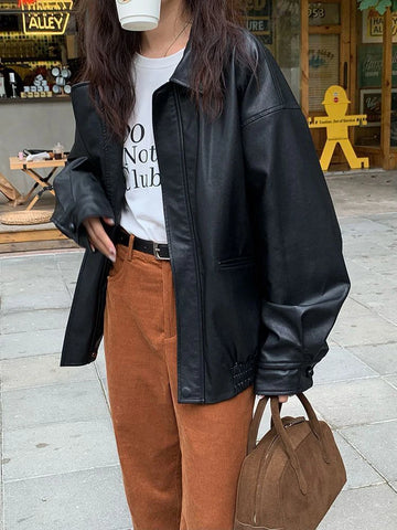 Oversize Kunstleder-Jacke im Koreanische-Stil für einen urbanen Look