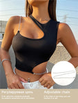 Schwarzes Y2K Crop-Top mit Ketten-Detail und Rippstric