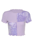 Crop Tops Egirl Tees Tie Dye Mit Sequin Patchwork Rüschen Saum Lila