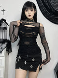 Gothic Netz-Langarmshirt mit Stehkragen für Frauen