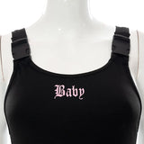 Trendiger Gothic Bodysuit mit Straps & "Baby" Print