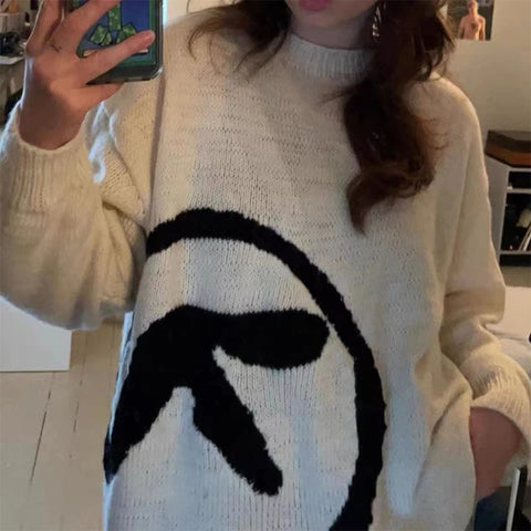 Pullover im Y2K-Stil mit Aphex Twin Design