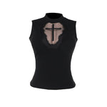 Sexy Gothic-Crop-Top mit schwarzem Kreuz auf Spitz