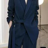 Casual Suit Jacket Matching Set Korean Elegant Loose Blazers Wide Leg Pants Two Piece