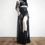 **Edgy Schwarzer Hängerock im Y2K Stil – Goth, Grunge, mit Eyelets und Split für deinen alternativen Look**