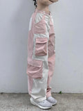 Damen Cargo-Hose im Soft-Girl-Stil mit Kontrastdesign